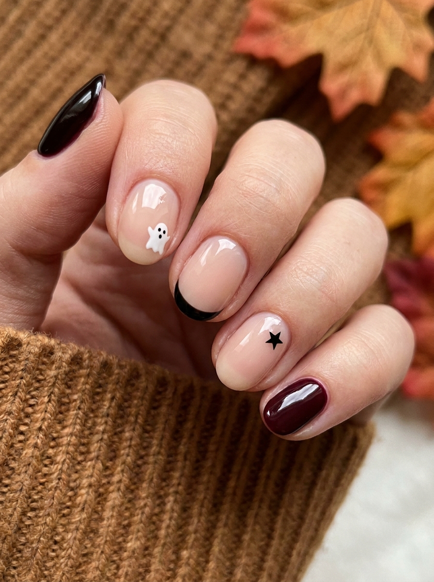 Minimal Halloween Mix für kurze Nägel als Halloween Nails Kurz Inspiration 2026